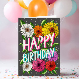 Charcoal Gray Floral Personalisiert Happy Birthday Karte