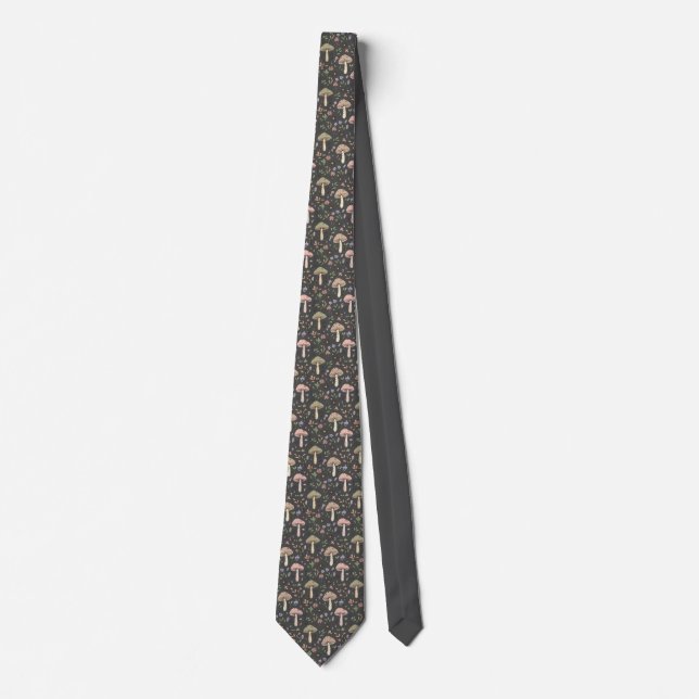 Charcoal Gray Fungi Botanical Modern Wedding Groom Krawatte (Vorderseite)