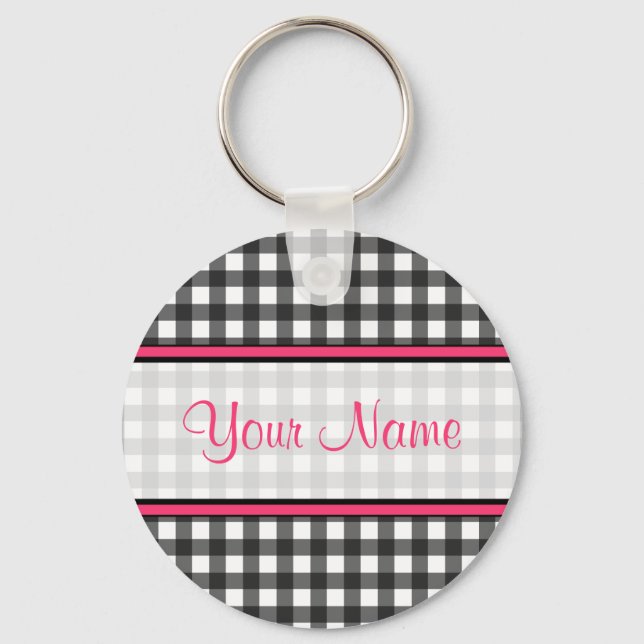 Charcoal Gray Gingham Schlüsselanhänger (Vorderseite)