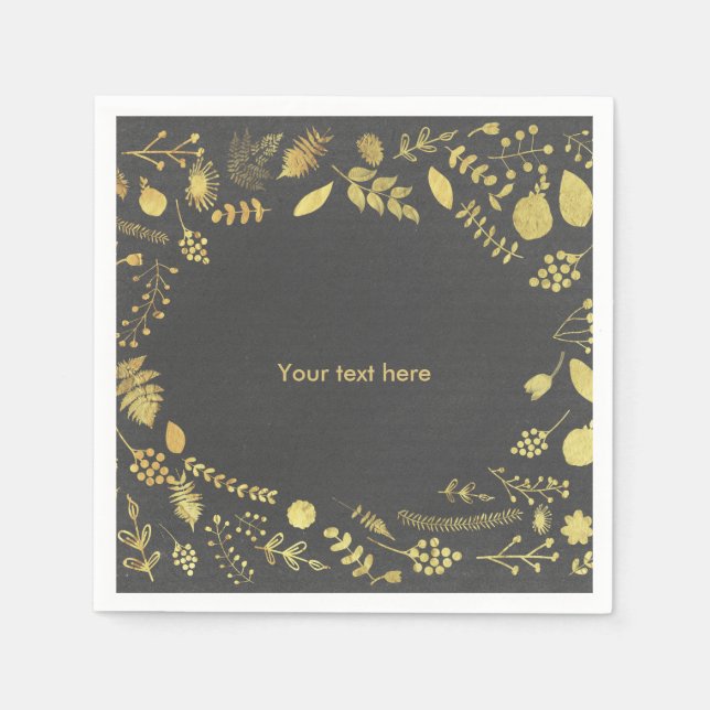 Charcoal Gray & Gold Floral Wedding Napkins Serviette (Vorderseite)
