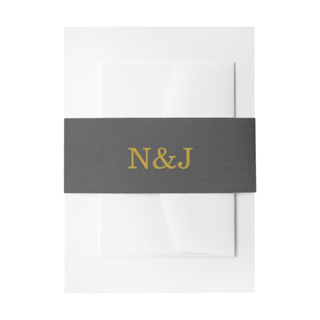 Charcoal Gray & Imitate Gold Floral Wedding Elegan Einladungsbanderole (Vorderseite Beispiel)