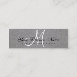 Charcoal Gray Linen Simple Monogram Mini Visitenkarte