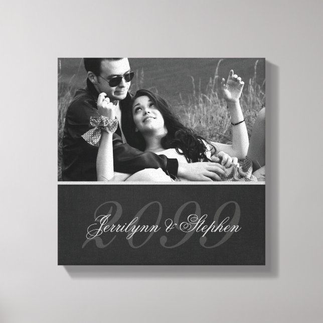 Charcoal Gray Mat Anniversary Name SQUARE Foto Leinwanddruck (Vorderseite)