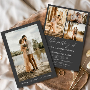 Charcoal Gray Minimalistisch Elegantes Foto Hochze Einladung