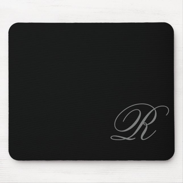 Charcoal Gray Monogram Script Black Mouse Pad Mousepad (Vorne)