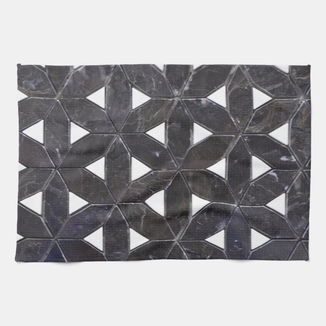 Charcoal Gray Mosaic | Blume des Lebensverlaufs Geschirrtuch (Horizontal)