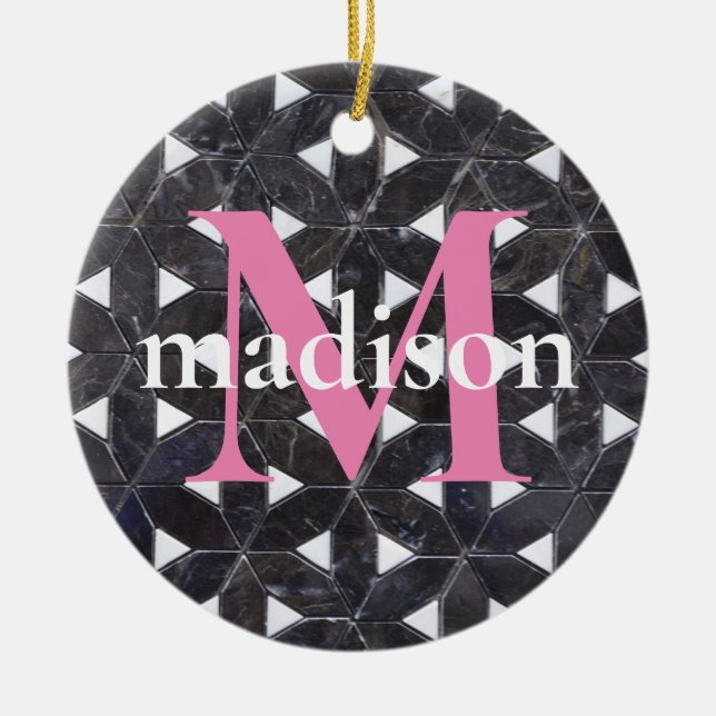 Charcoal Gray Mosaic | Blume des Lebensverlaufs Keramik Ornament (Vorne)