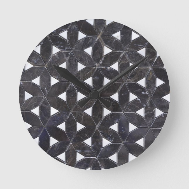 Charcoal Gray Mosaic | Blume des Lebensverlaufs Runde Wanduhr (Vorderseite)