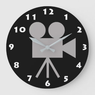 CHARCOAL GRAY RETRO MOVIE KAMERA UND WEISSE NUMMER GROßE WANDUHR