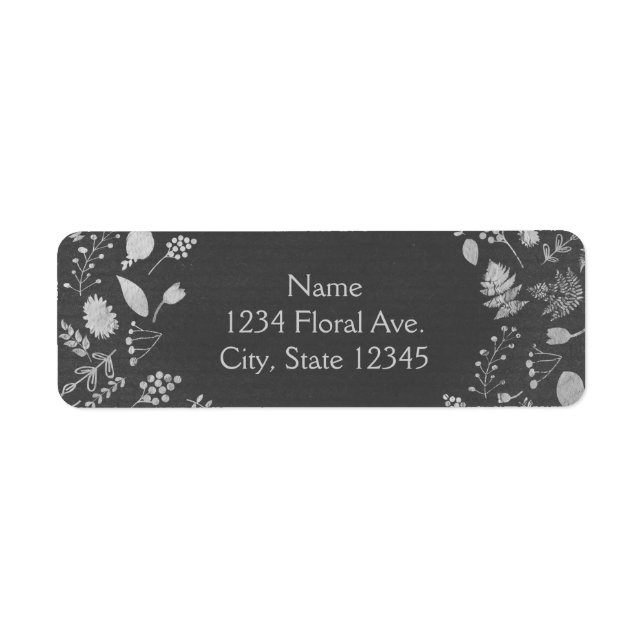 Charcoal Gray Silver Floral Wedding Address Labels (Vorne)