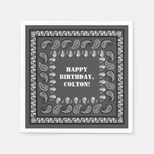 Charcoal Gray Western Bandana Print Geburtstagspar Serviette