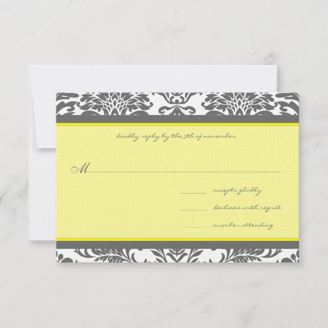 Charcoal Gray & Yellow Wedding RSVP (Vorderseite)