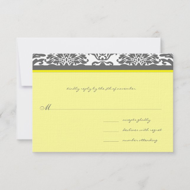 Charcoal Gray & Yellow Wedding RSVP (Vorderseite)