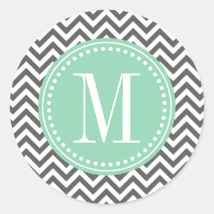Charcoal Gray Zickzack Zigzag Personalisiert Monog Runder Aufkleber