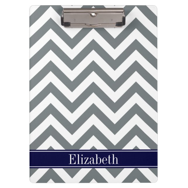 Charcoal Grey Lg Zickzack Navy Blue Name Monogram Klemmbrett (Vorderseite)