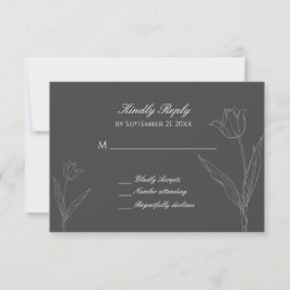 Charcoal Grey Minimalistisch Tulip Wedding RSVP Ca Karte