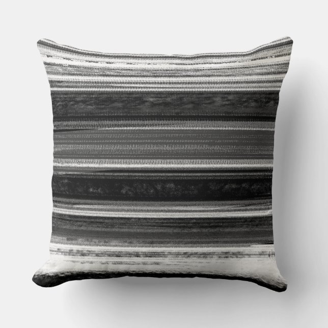 Charcoal Grey Textured Abstract Stripe Pattern Kissen (Vorderseite)