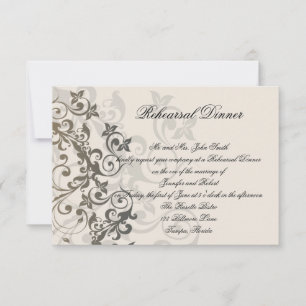 Charcoal Ivory Filigree Hochzeit Probe Abendessen Einladung