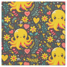 Charcoal Kawaii Octopus Floral Sea Garden