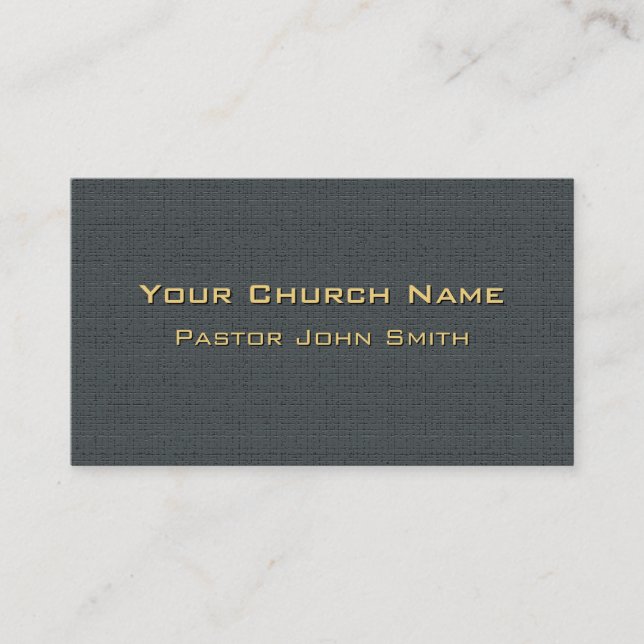 Charcoal Linen Gold Church Pastor Visitenkarte (Vorderseite)