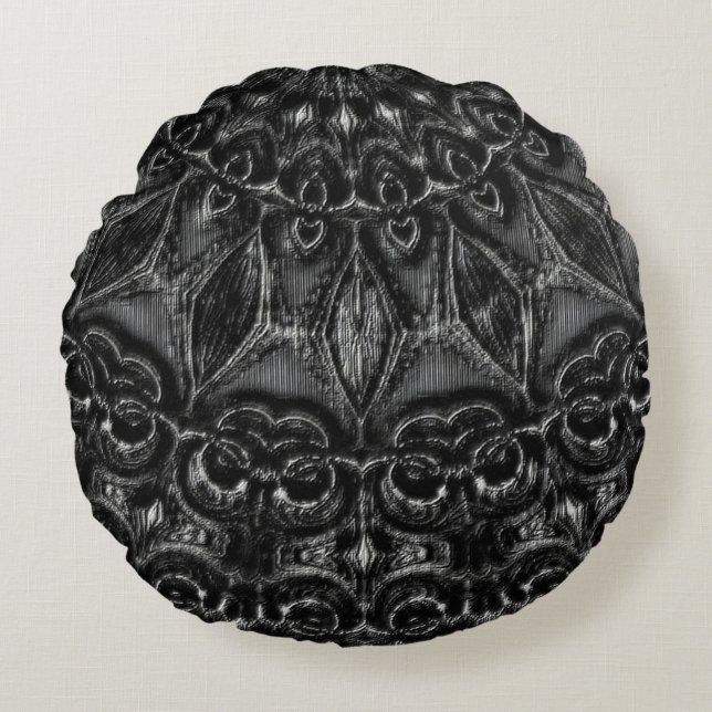 Charcoal Mandala Rundes Kissen (Vorderseite)