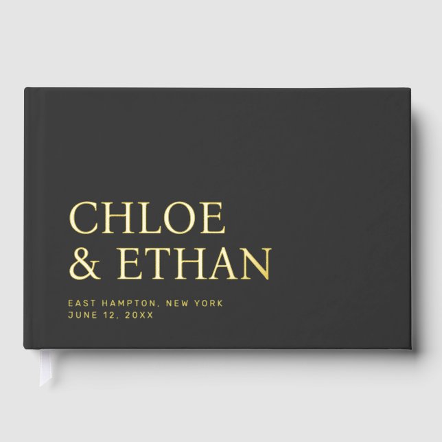Charcoal Modern Wedding Foil Gästebuch (Vorderseite)
