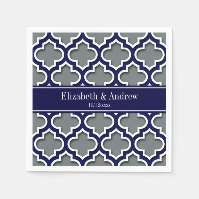 Charcoal Navy Wht Moroccan #5DS Navy Name Monogram Serviette (Vorderseite)