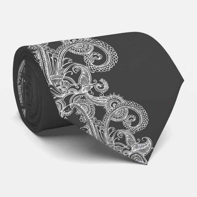 Charcoal Paisley Spiral Krawatte (Gerollt)
