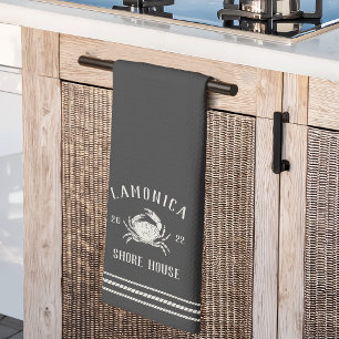 Charcoal Rustic Crab Personalisiert Shore House Geschirrtuch