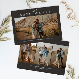Charcoal Simple Modern Minimalistisch Four Foto Save The Date
