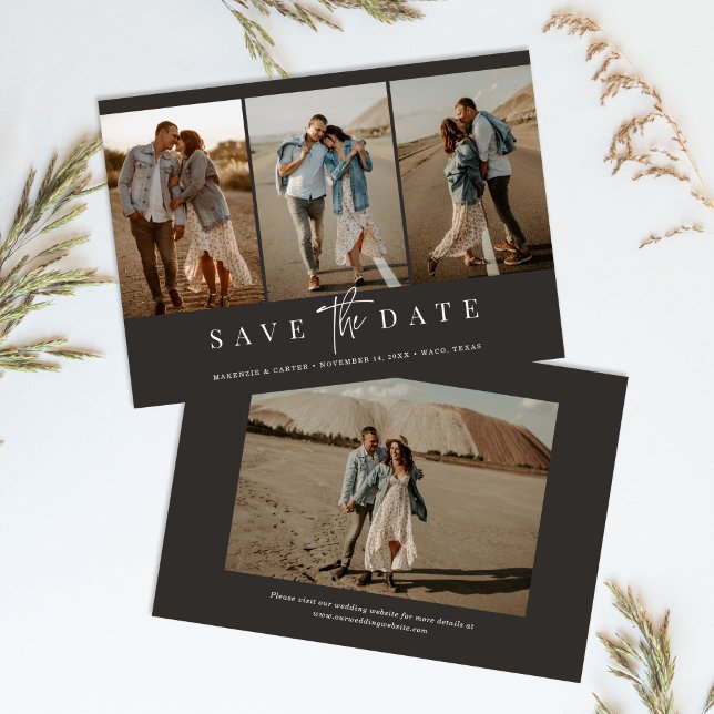Charcoal Simple Modern Minimalistisch Four Foto Save The Date (Von Creator hochgeladen)