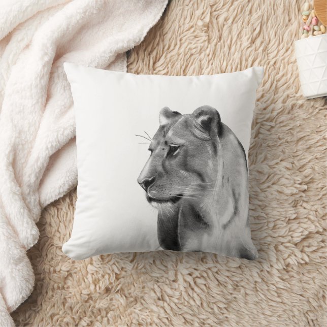 Charcoal Sketch Lioness Female Lion Kissen (Decke)