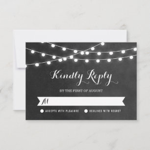 Charcoal String Lights Wedding RSVP Card