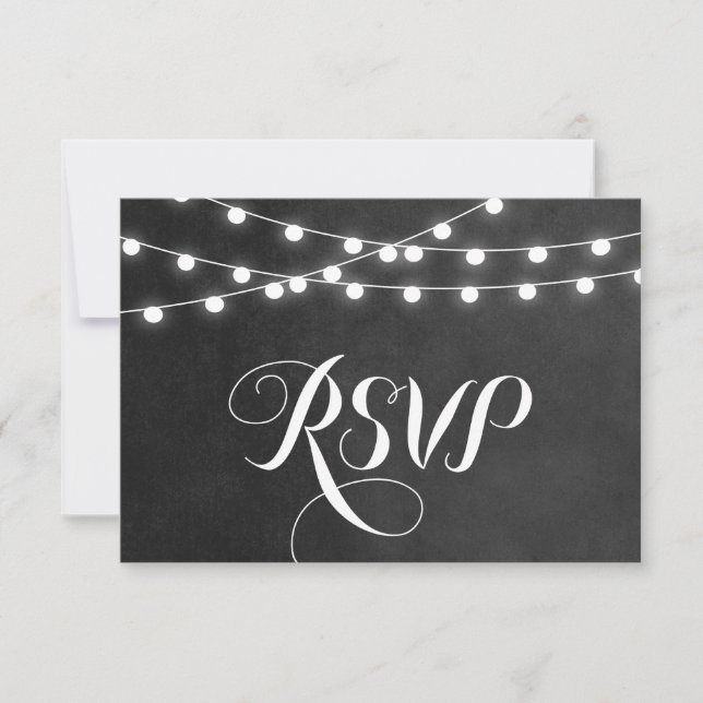 Charcoal String Lights Wedding RSVP Card Karte (Vorderseite)