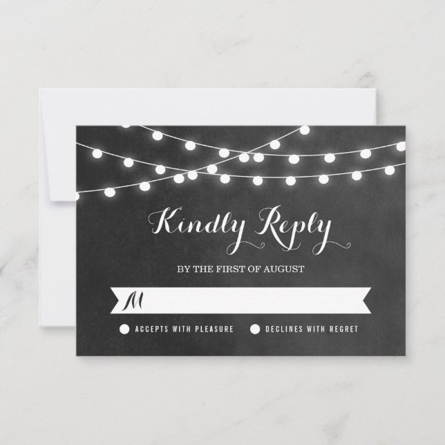 Charcoal String Lights Wedding RSVP Card Karte (Vorderseite)