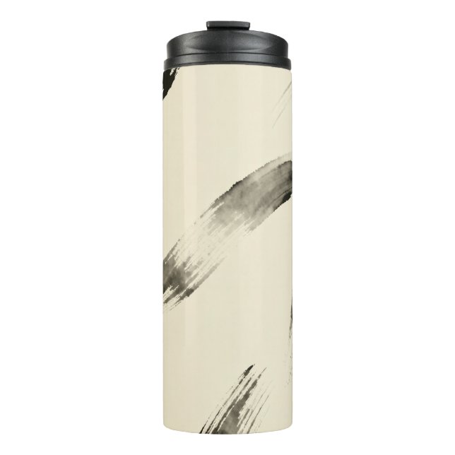 Charcoal Strokes Pattern | Minimal Beige Abstract  Thermosbecher (Vorderseite)