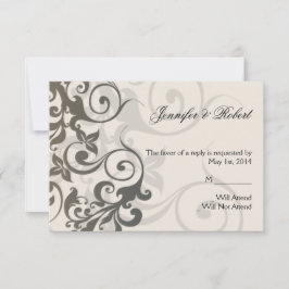 Charcoal und Ivory Filigree Response Card RSVP Karte