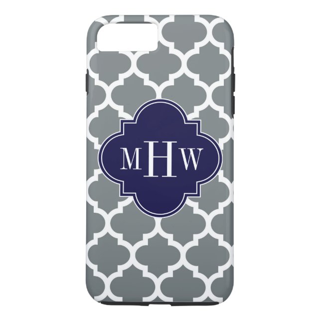 Charcoal White Marokcan #5 Navy 3 Initial Monogram Case-Mate iPhone Hülle (Rückseite)