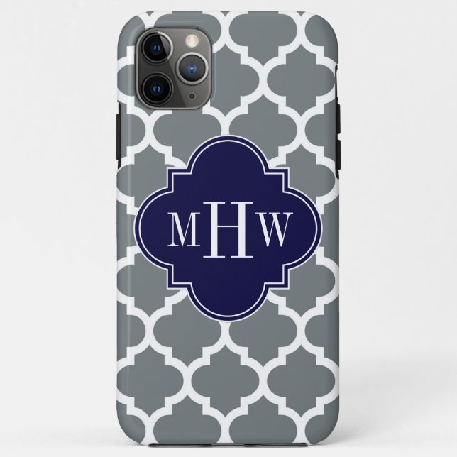 Charcoal White Marokcan #5 Navy 3 Initial Monogram Case-Mate iPhone Hülle (Rückseite)
