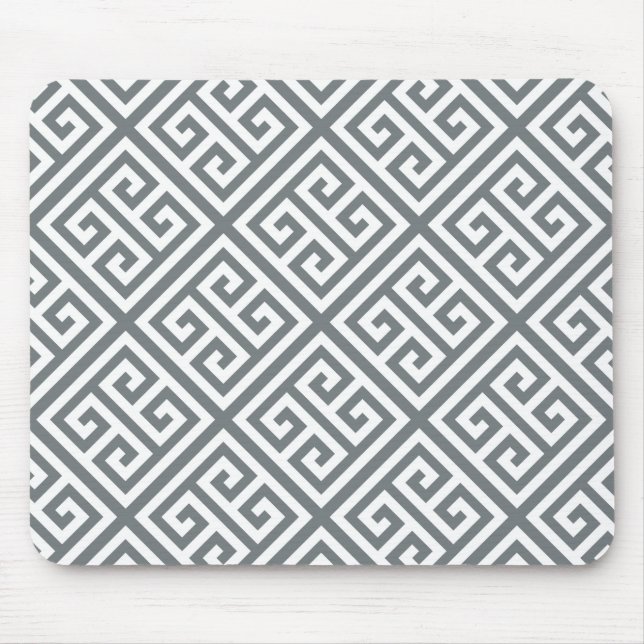 Charcoal White Med Griechischer Schlüssel Diag T M Mousepad (Vorne)