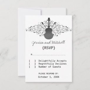 Charcoal Wirbel Guitar Response Card RSVP Karte