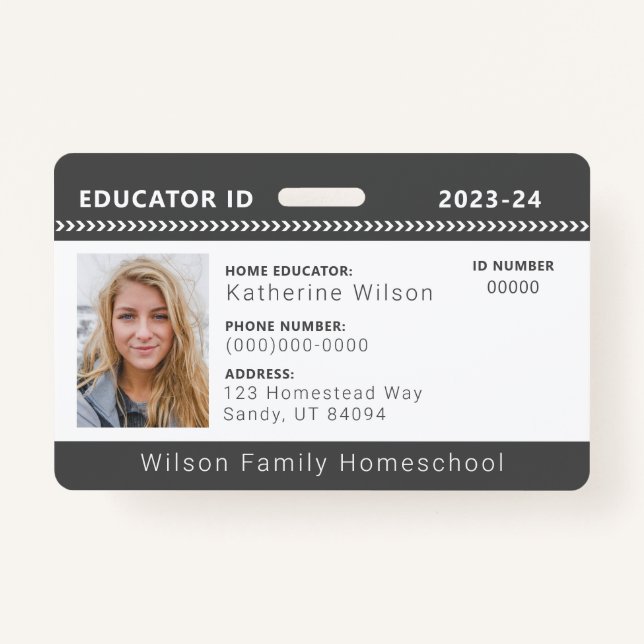 Charcoal Zickzack Homeschool Educator ID Abzeichen Ausweis (Vorderseite)