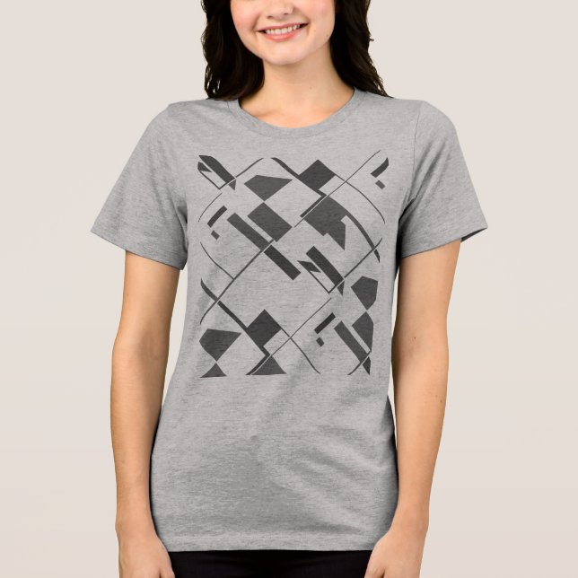 Charcograu Formen Crisscross Abstrakte Kunst druck Tri-Blend Shirt (Vorderseite)