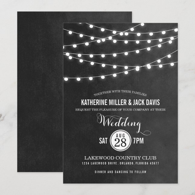 Charcostring Lights Hochzeitseinladung Einladung (Vorne/Hinten)