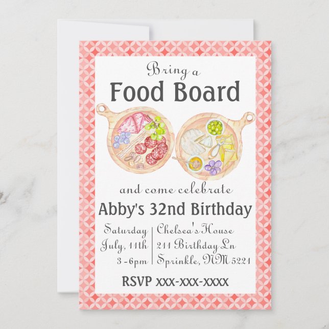 Charcuterie Food Board Geburtstag Einladung Pink (Vorderseite)