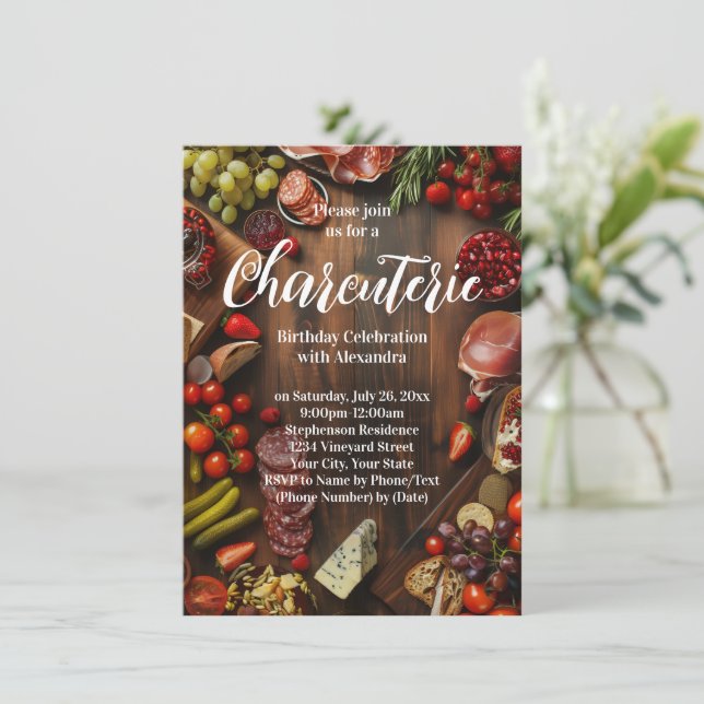 Charcuterie Girls Night Birthday Party oder Social Einladung (Stehend Vorderseite)
