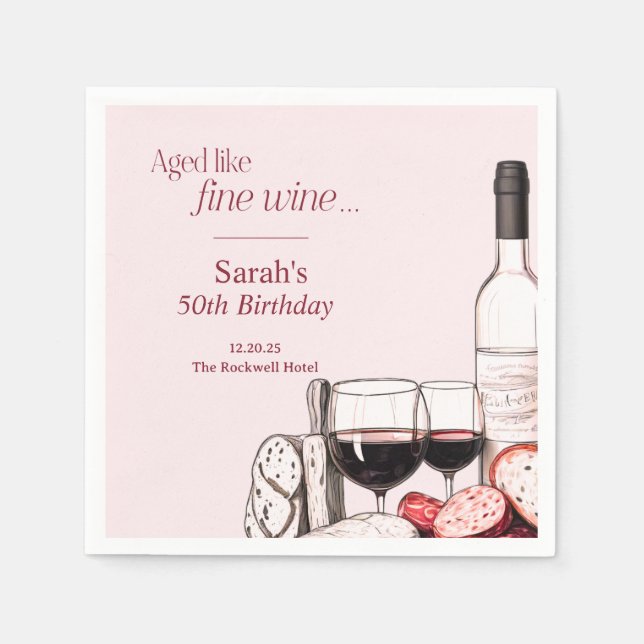 Charcuterie und Wine Party 50. Geburtstagsrot Serviette (Vorderseite)