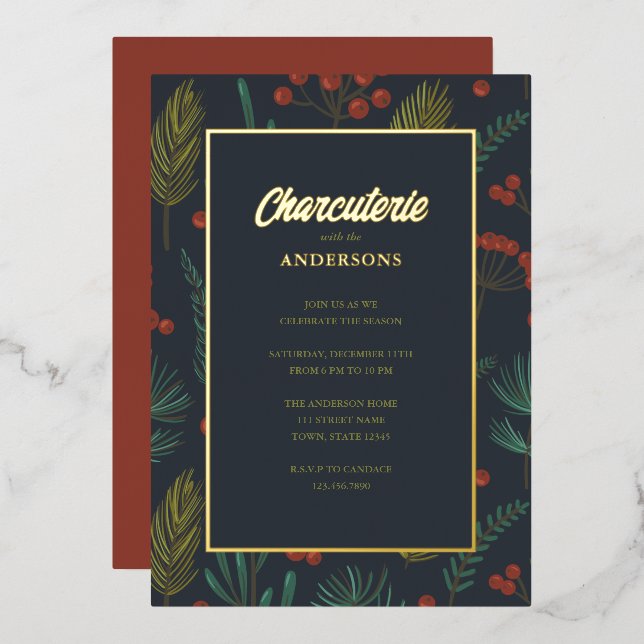 Charcuterie Weihnachts-Party Einladung (Vorderseite/Rückseite)