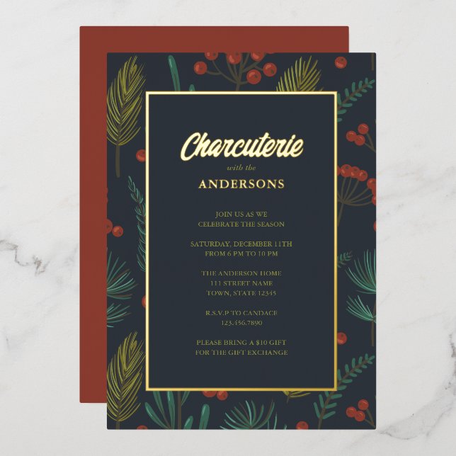 Charcuterie Weihnachts-Party Folieneinladung (Vorderseite/Rückseite)