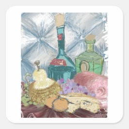 Charcuterie Weine und Käse Originelle Kunst, Dicht Quadratischer Aufkleber
